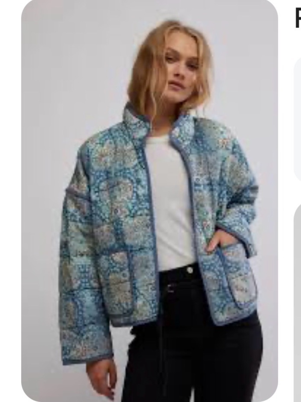 Free People Blue Patchwork Quilted Jacket